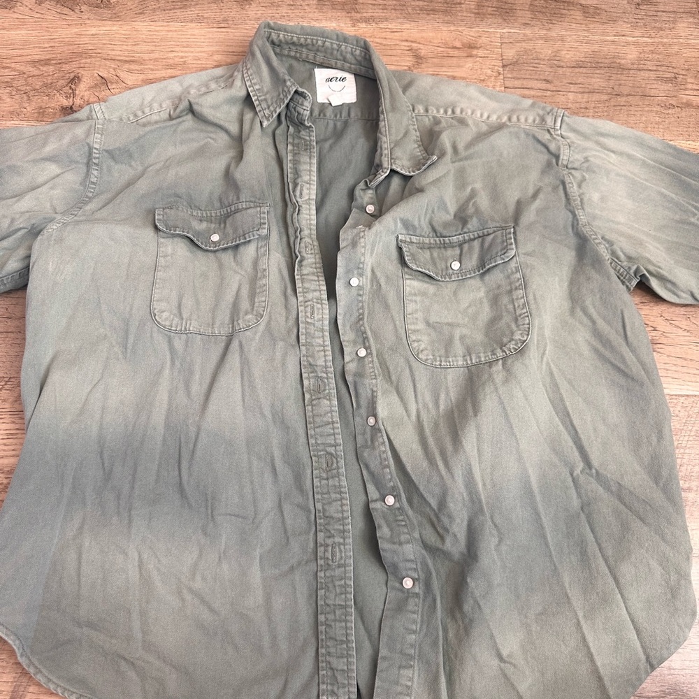 Aerie Green Utility Button Up Shirt, Medium